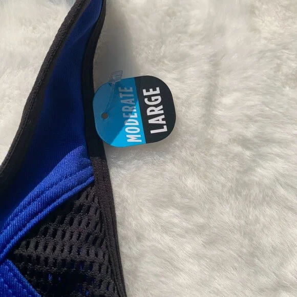 Champion Performance Moderate Sports Bra Size L Flight Blue Black Mesh Racerback - Picture 4 of 9